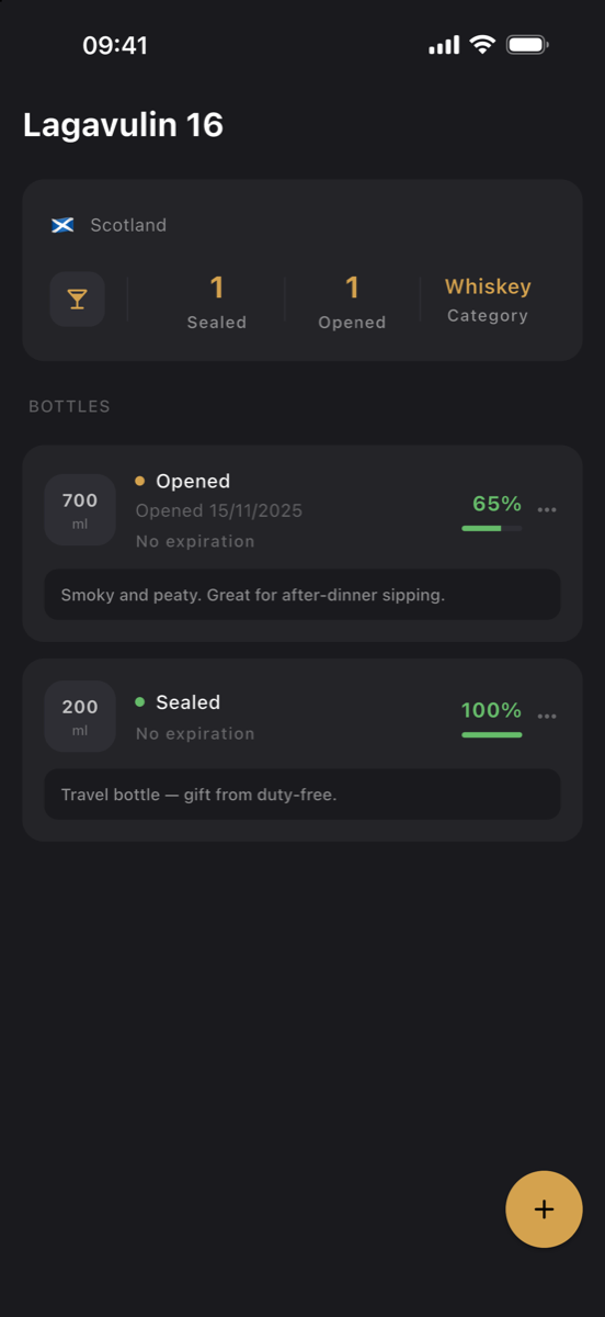 Product detail with individual bottles, notes and expiration